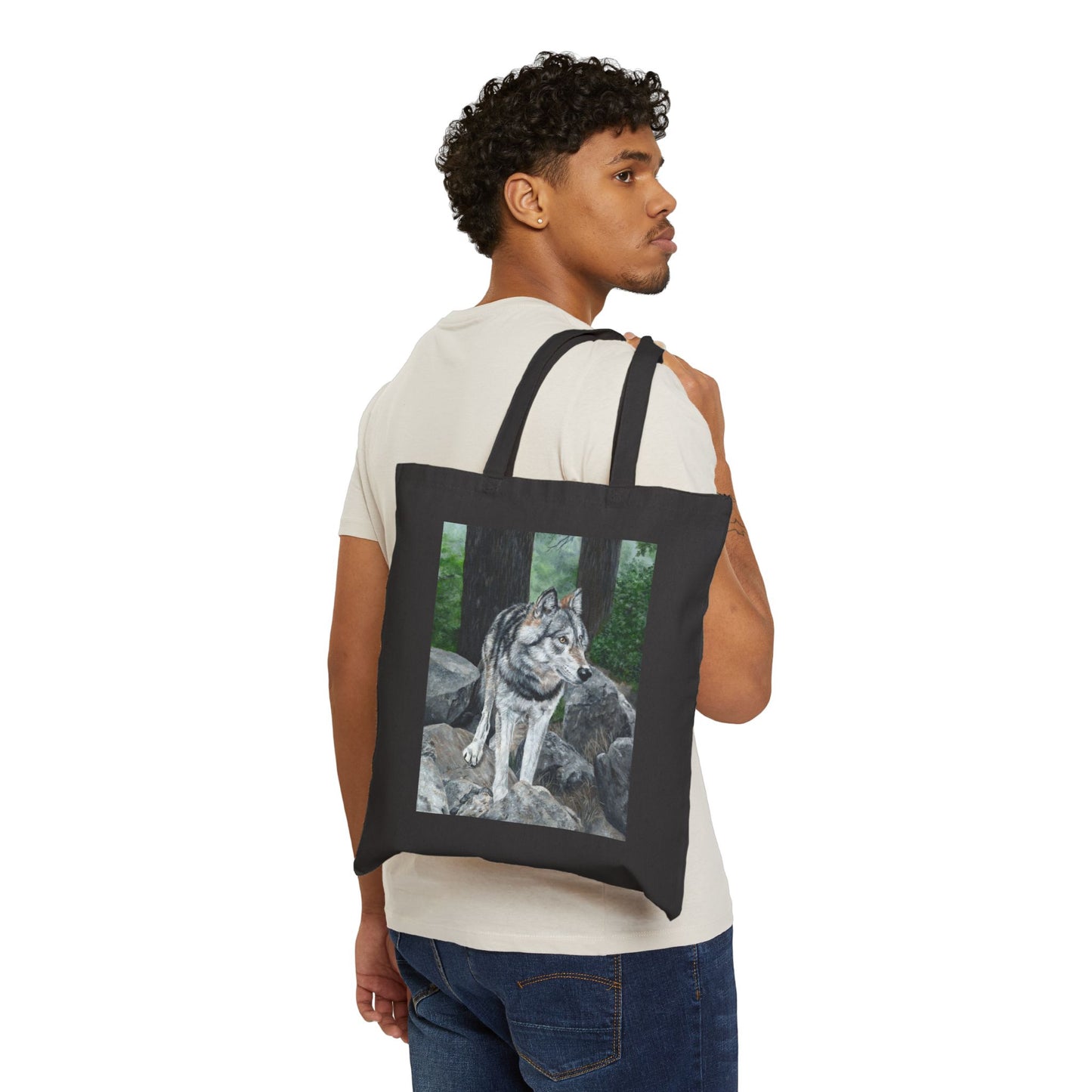 Wolf Illustration Cotton Tote Bag – Forest Wolf Art Tote for Nature Lovers