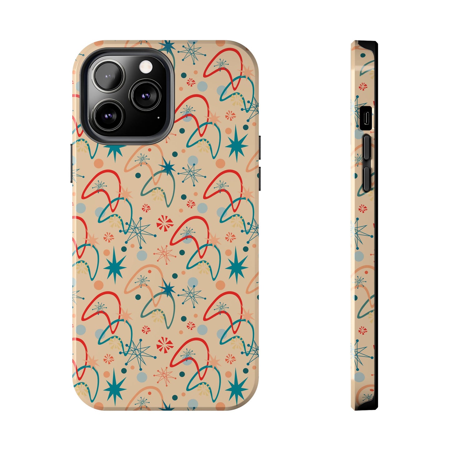 1950s Atomic Age Retro Pattern in Beige Tough iPhone Case