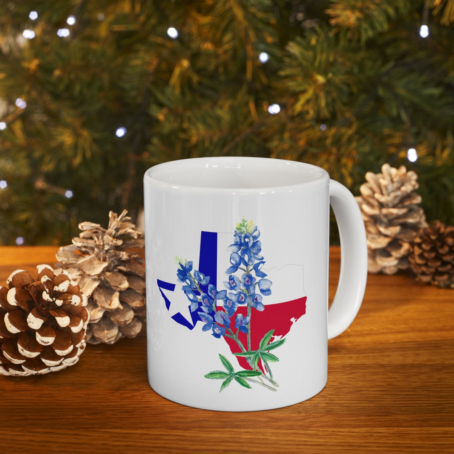 Texas Flag Floral Ceramic Mug — Bluebonnet State Pride Coffee Cup (11oz & 15oz)