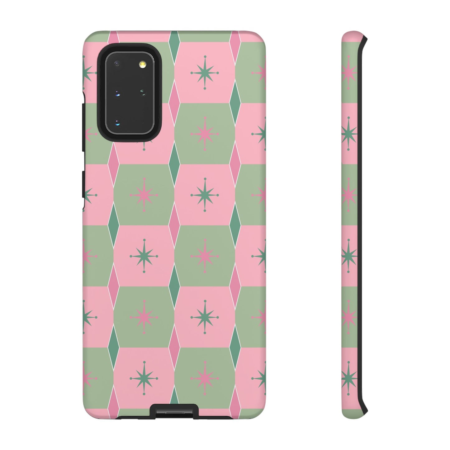 1950s Retro Square and Diamond Pattern in Pink and Green Tough Cases