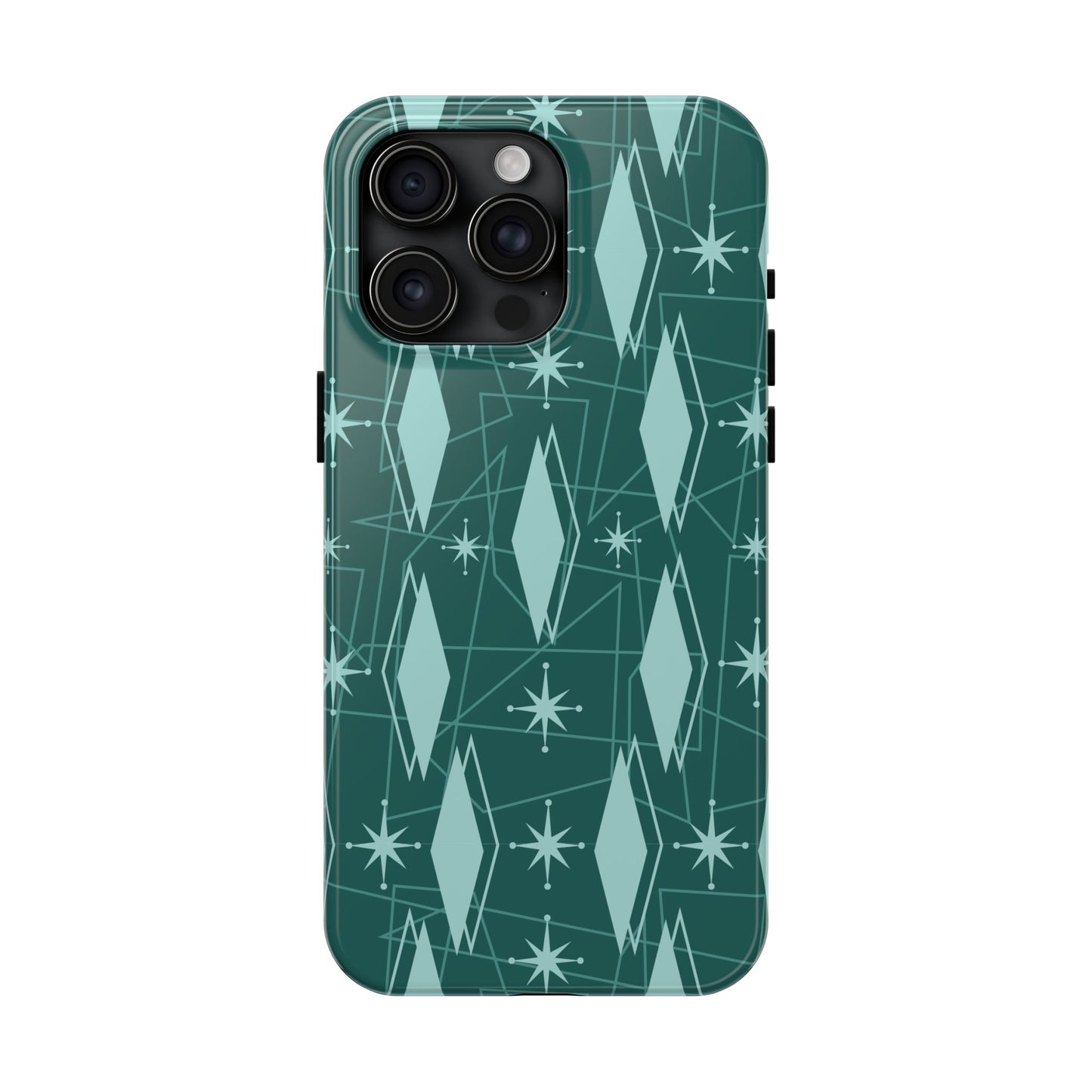 1950s Retro Star and Diamond Pattern in Green Tough iPhone Cases