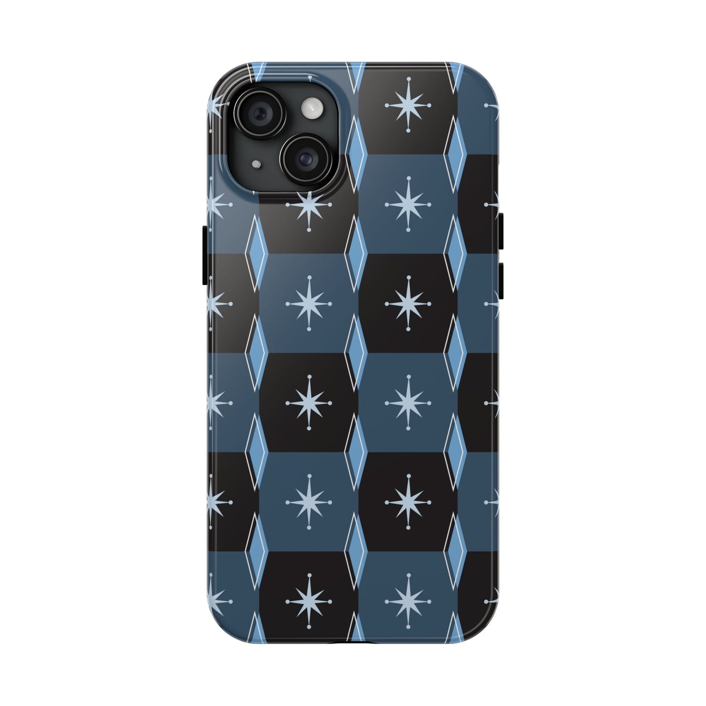 Blue and Black Diamond and Square Pattern Tough iPhone Cases