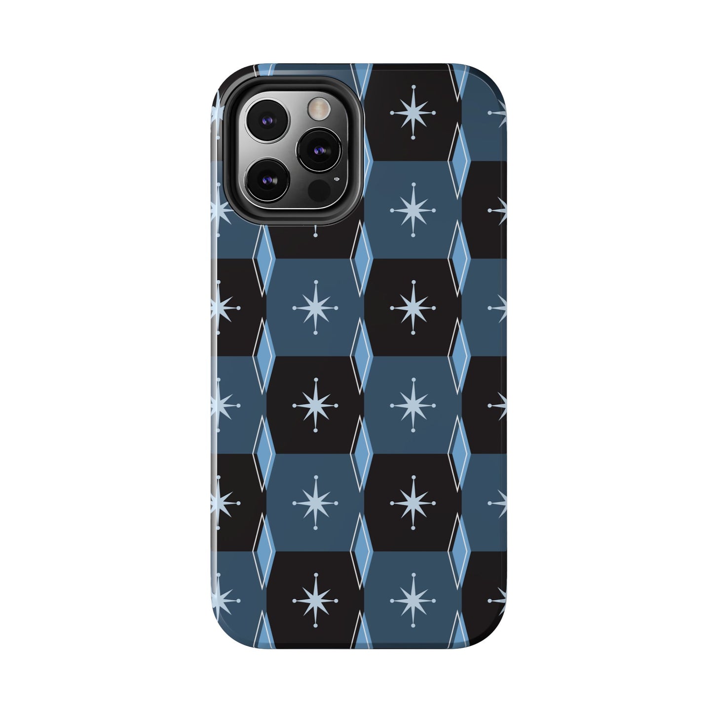 Blue and Black Diamond and Square Pattern Tough iPhone Cases