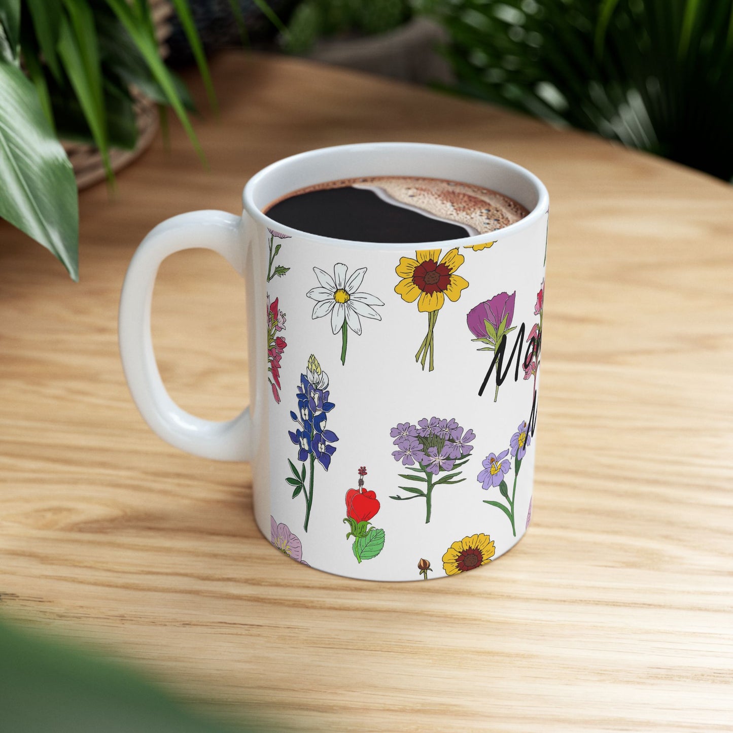 Personalized Texas Wildflower Mug - Floral Ceramic Coffee Tea Cup (11oz & 15oz)