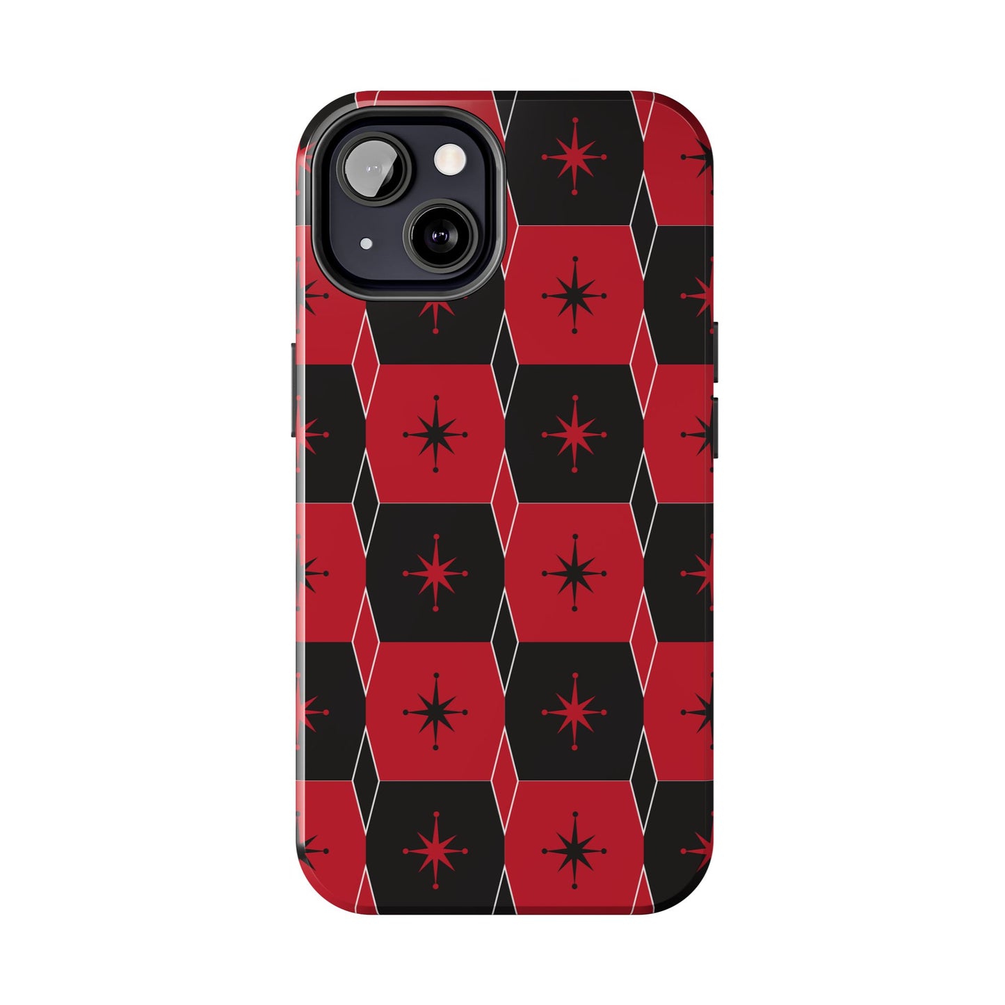 Square and Diamond Pattern in Red and Black Tough iPhone Case