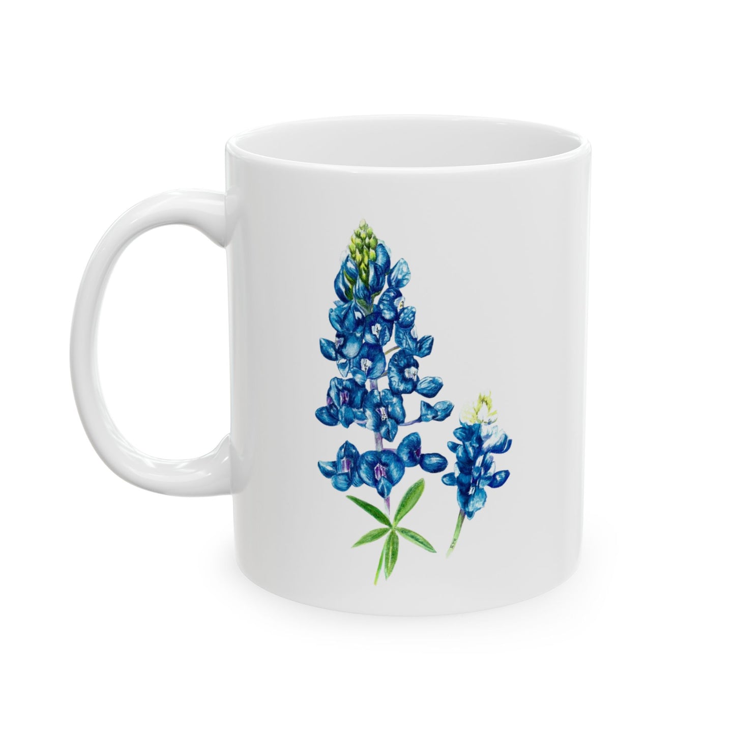 Bluebonnet Floral Ceramic Mug — Hand-Painted Bluebonnet Flowers Coffee Cup (11oz, 15oz)