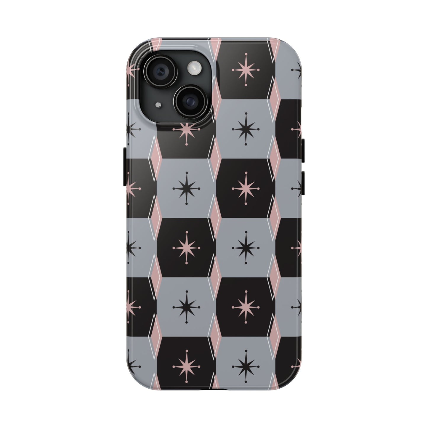 Diamond and Square Pattern in Pink, Black and Gray Tough iPhone Cases