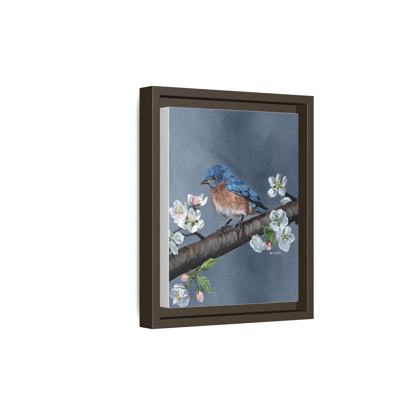 Framed Bluebird Canvas Art — Spring Blossoms Wall Print