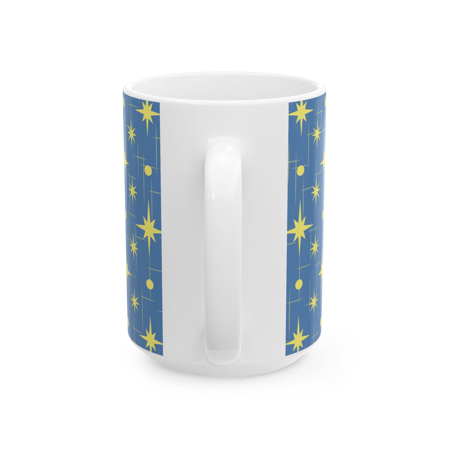 Retro Star Pattern Ceramic Mug — Blue & Yellow 11oz/15oz