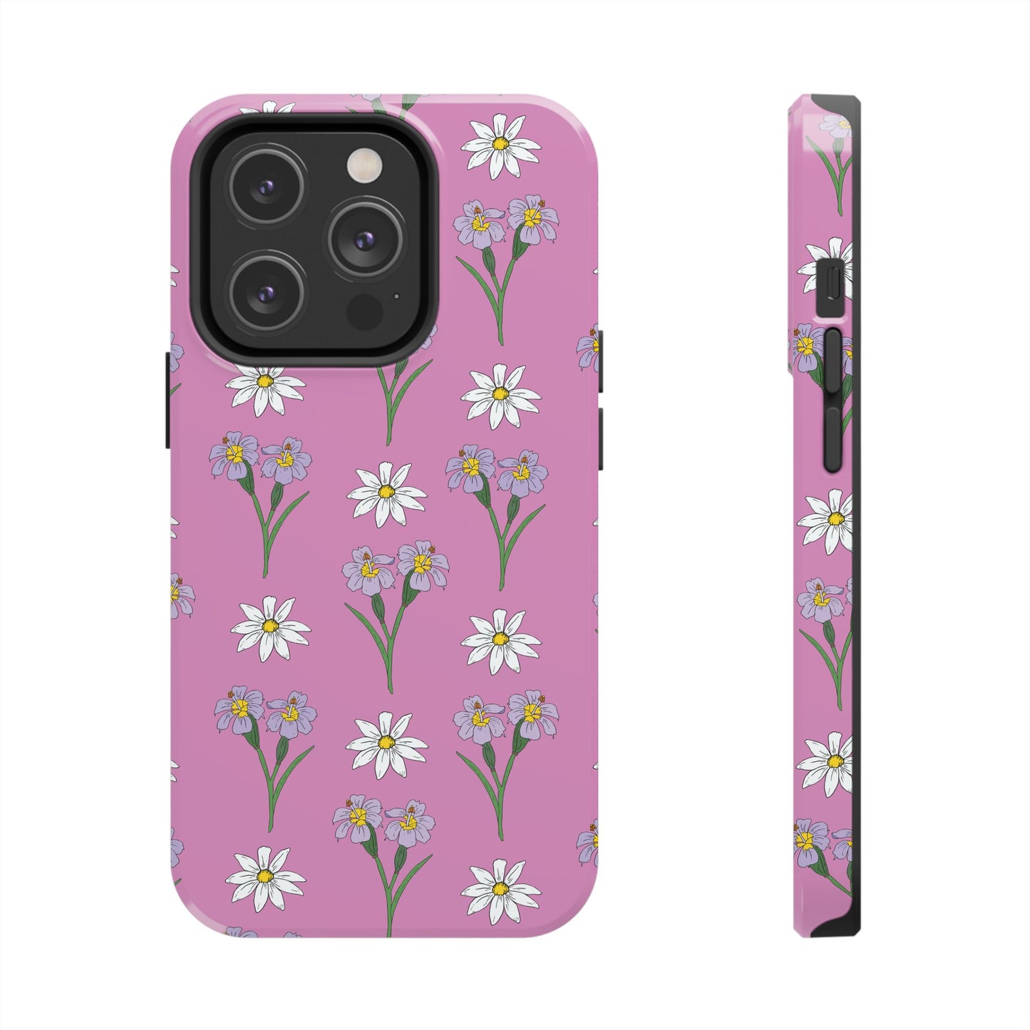 Daisy and Blue Flower Pattern on Pink Tough iPhone Cases