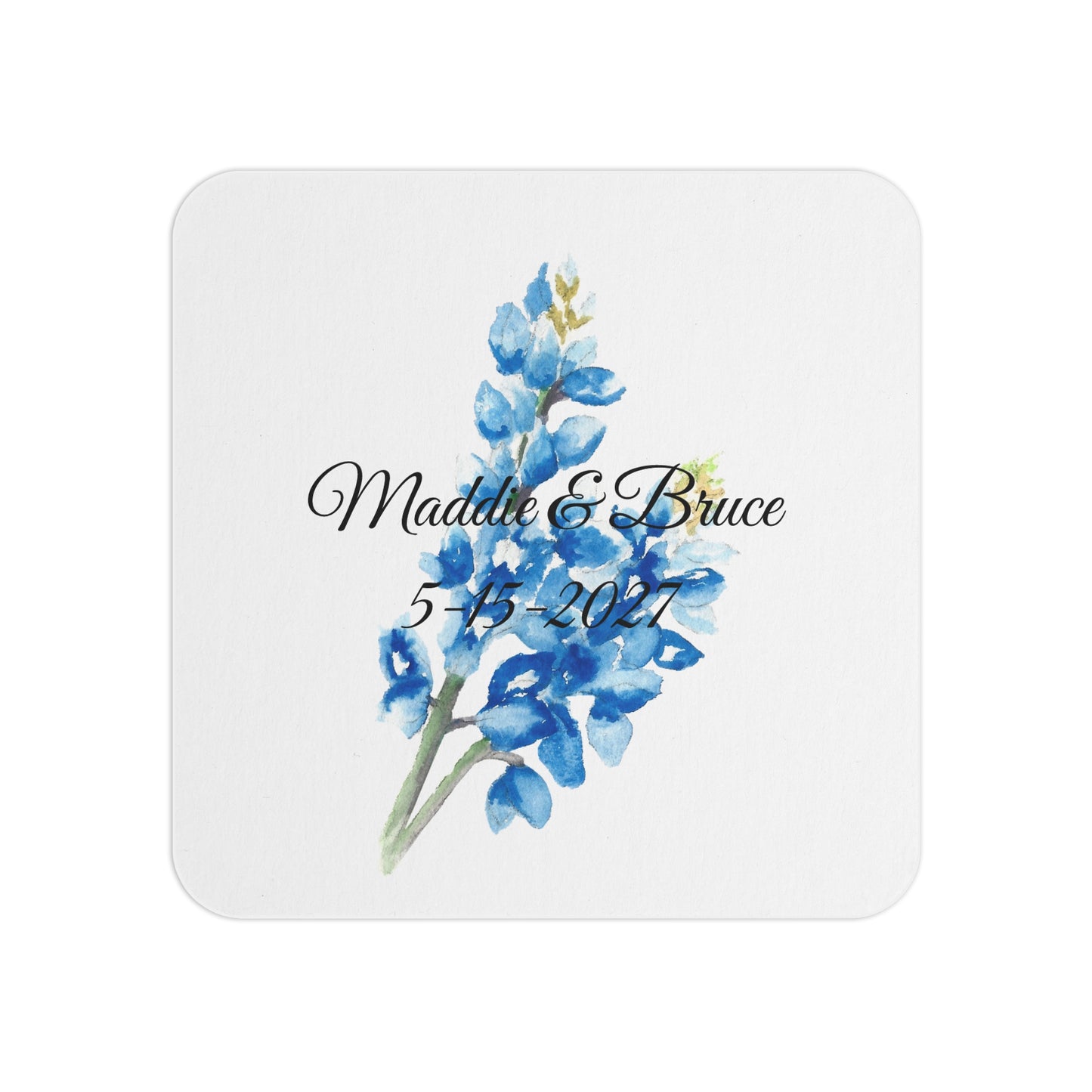 Coasters - Personalized Blue Floral Wedding Coasters (Custom Names & Date)