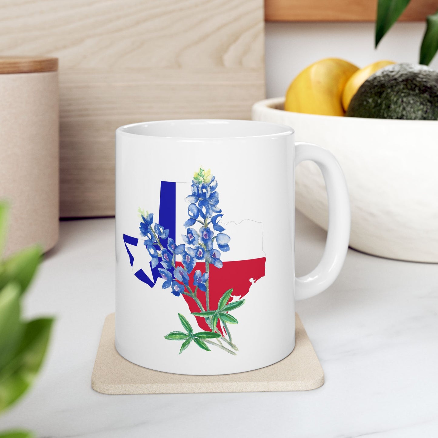 Texas Flag Floral Ceramic Mug — Bluebonnet State Pride Coffee Cup (11oz & 15oz)