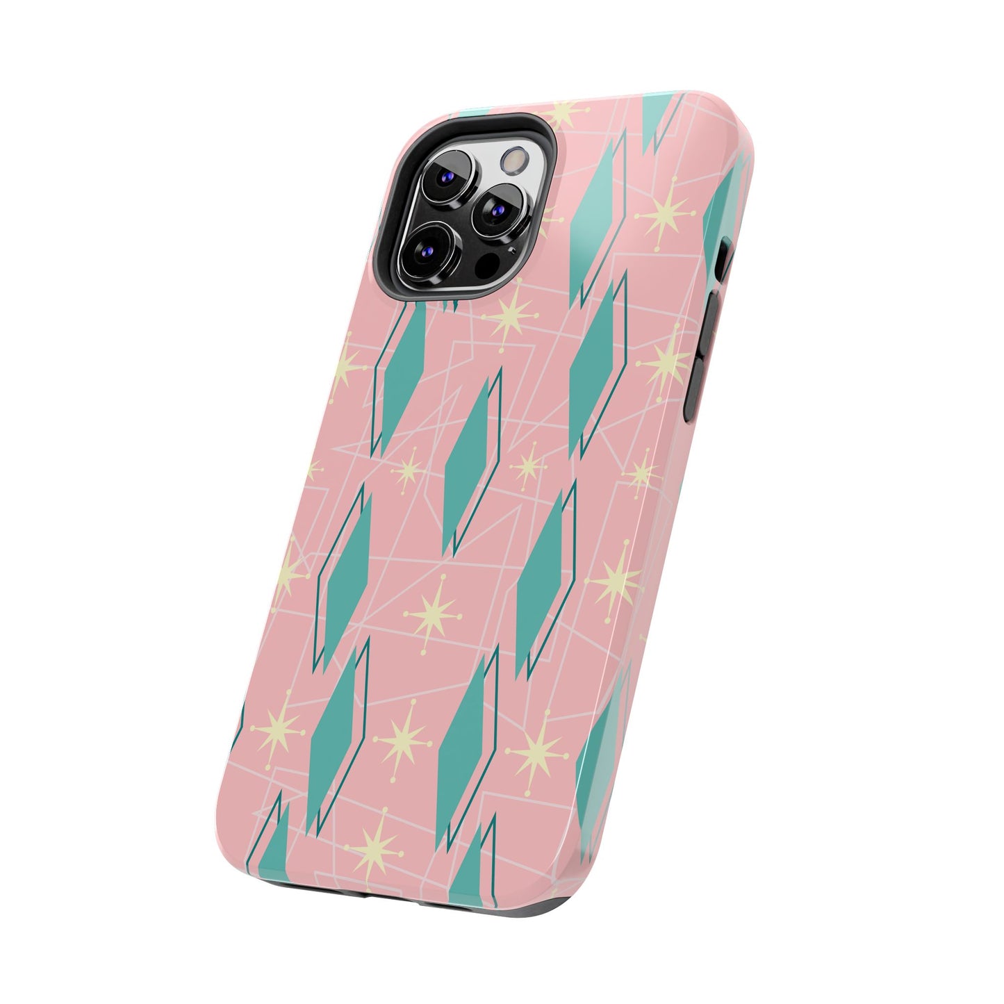 1950s Retro Star and Diamond Pattern in Pink and Green Tough iPhone Case