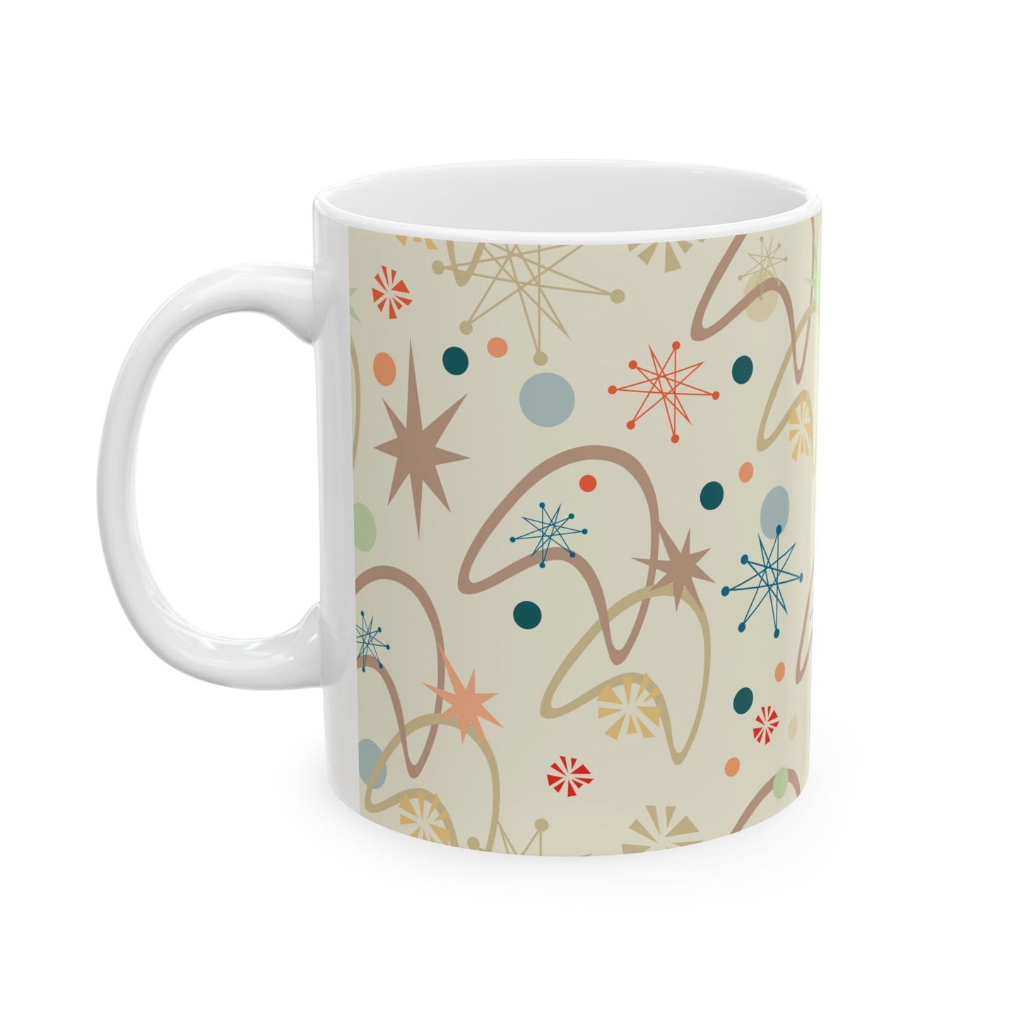 Mid-Century Starburst Ceramic Mug – Retro Atomic Pattern Coffee Cup (11oz/15oz)