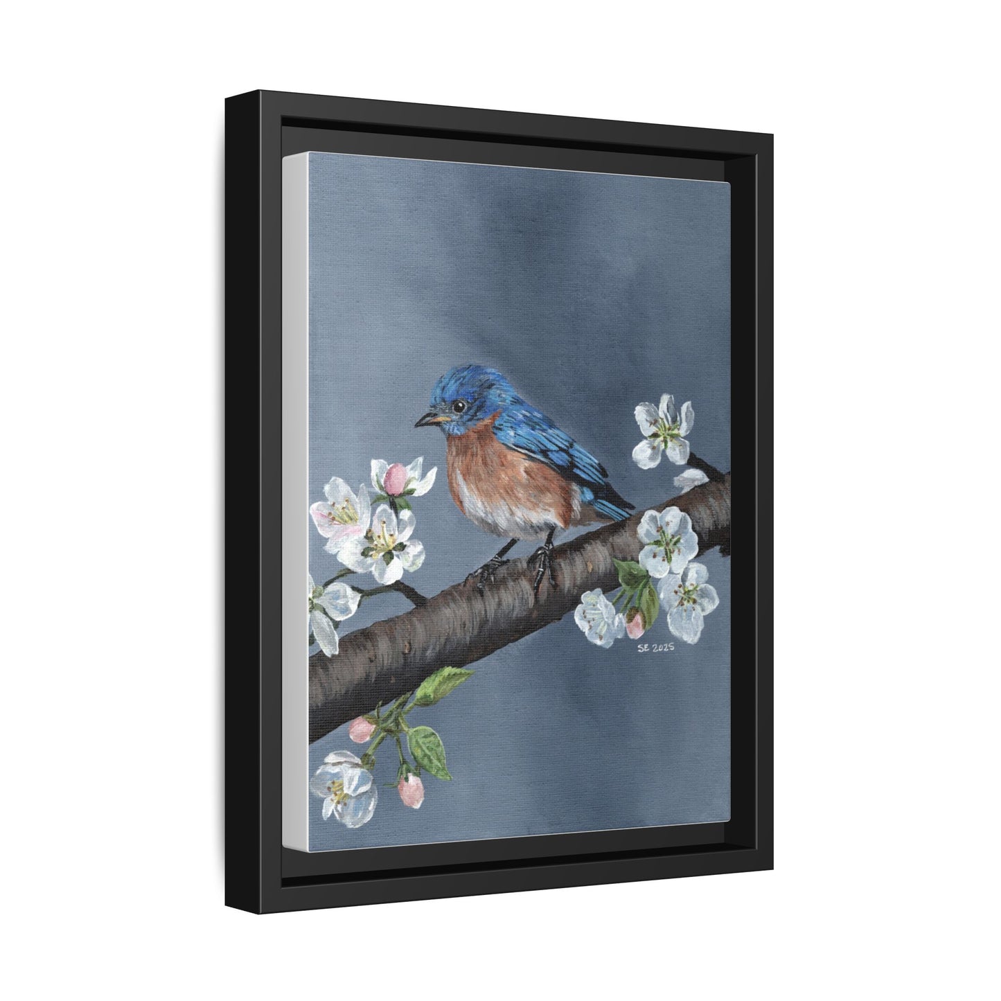 Framed Bluebird Canvas Art — Spring Blossoms Wall Print