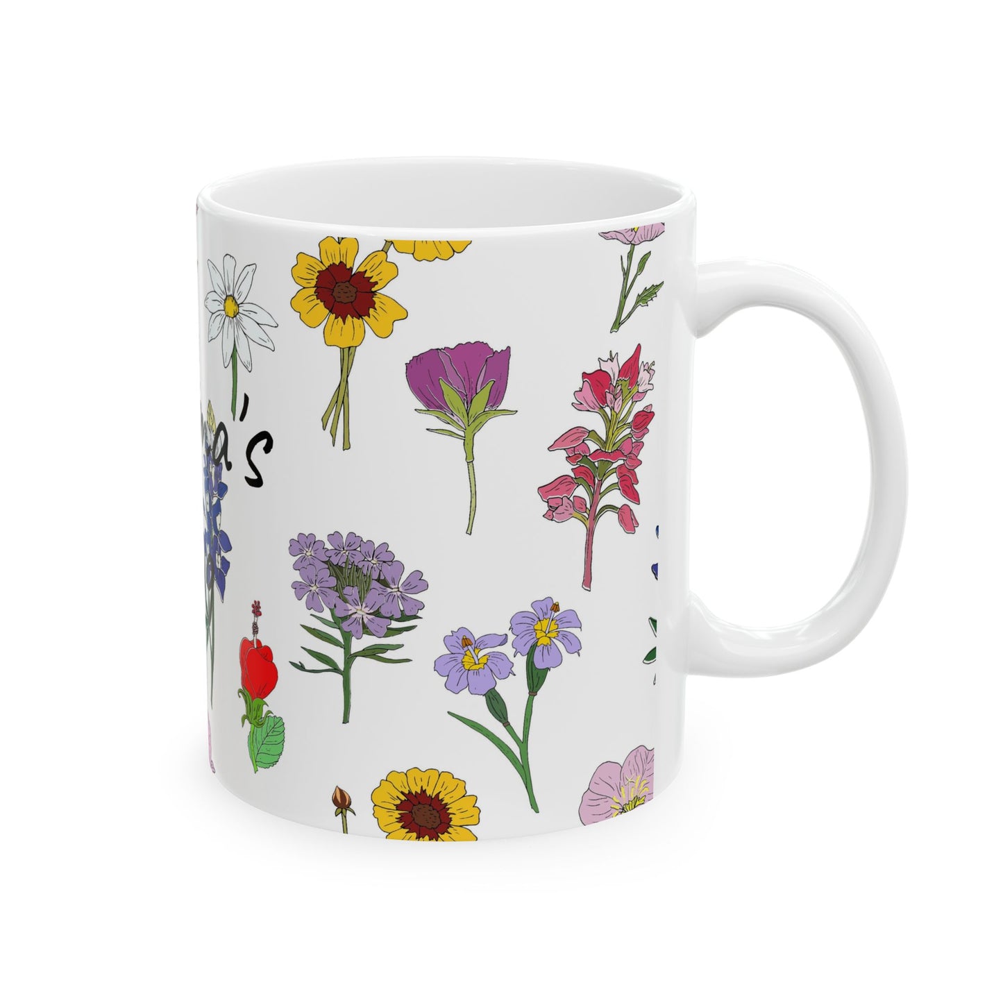 Personalized Texas Wildflower Mug - Floral Ceramic Coffee Tea Cup (11oz & 15oz)