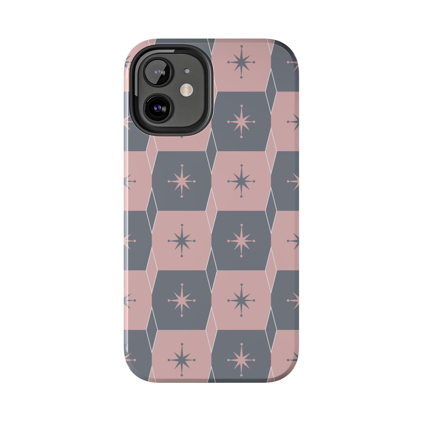 Square and Diamond Pattern in Pink and Gray Tough iPhone Cases