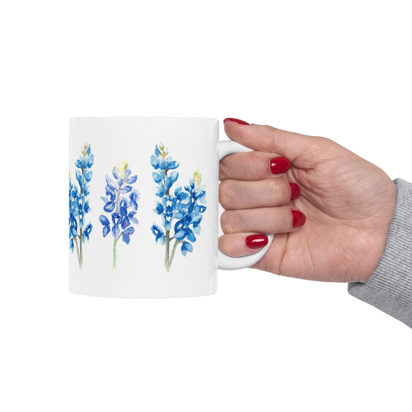 Bluebonnet Floral Ceramic Mug — Watercolor Texas Wildflower Coffee Cup (11oz & 15oz)