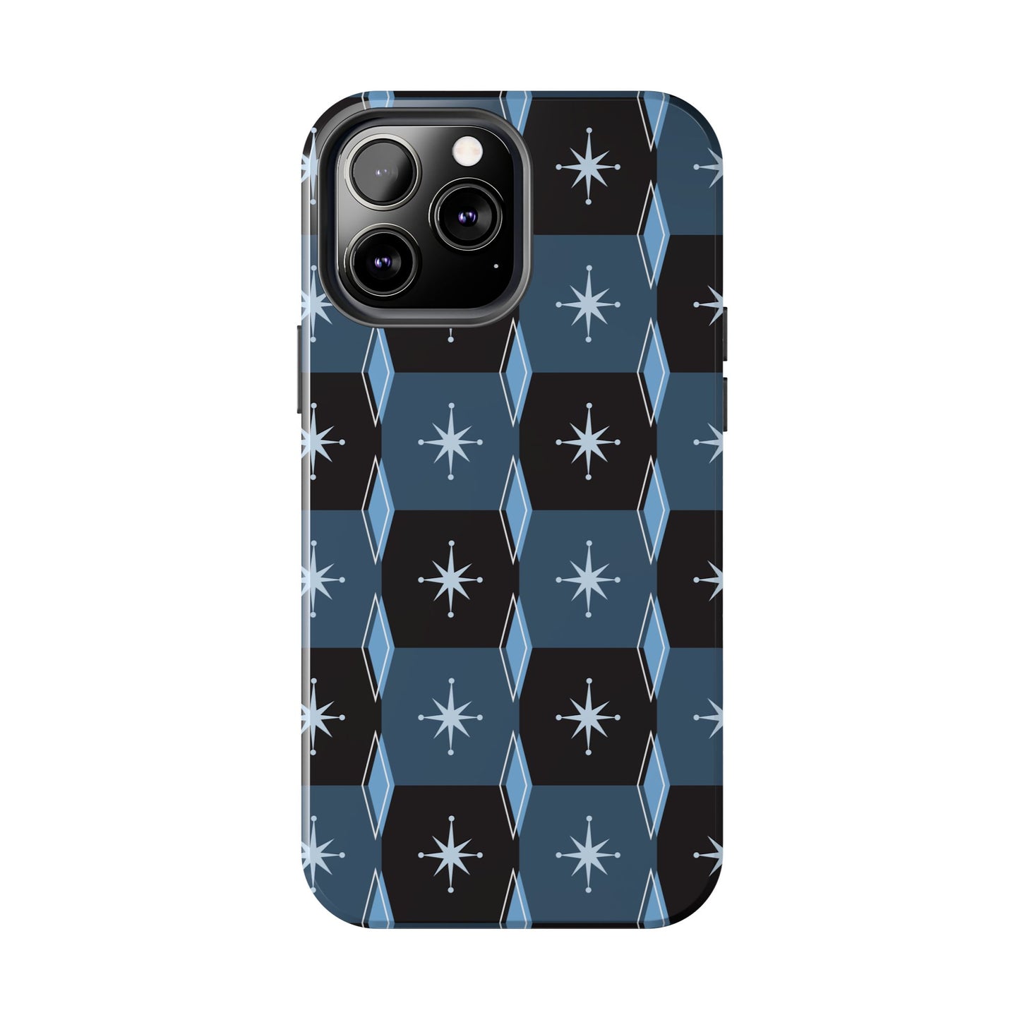 Blue and Black Diamond and Square Pattern Tough iPhone Cases