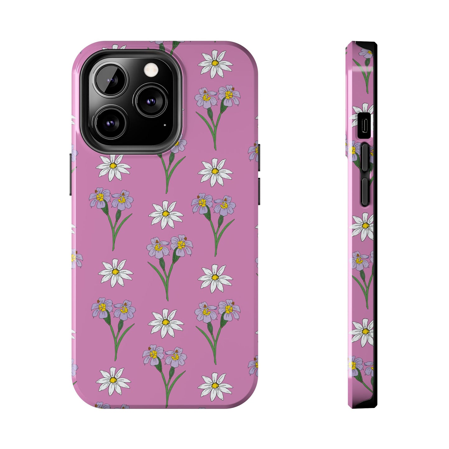 Daisy and Blue Flower Pattern on Pink Tough iPhone Cases