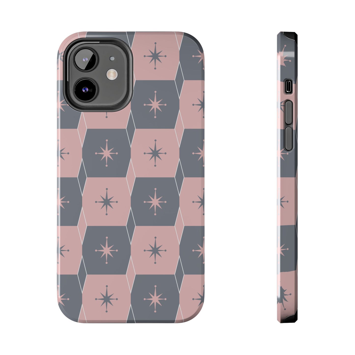 Square and Diamond Pattern in Pink and Gray Tough iPhone Cases