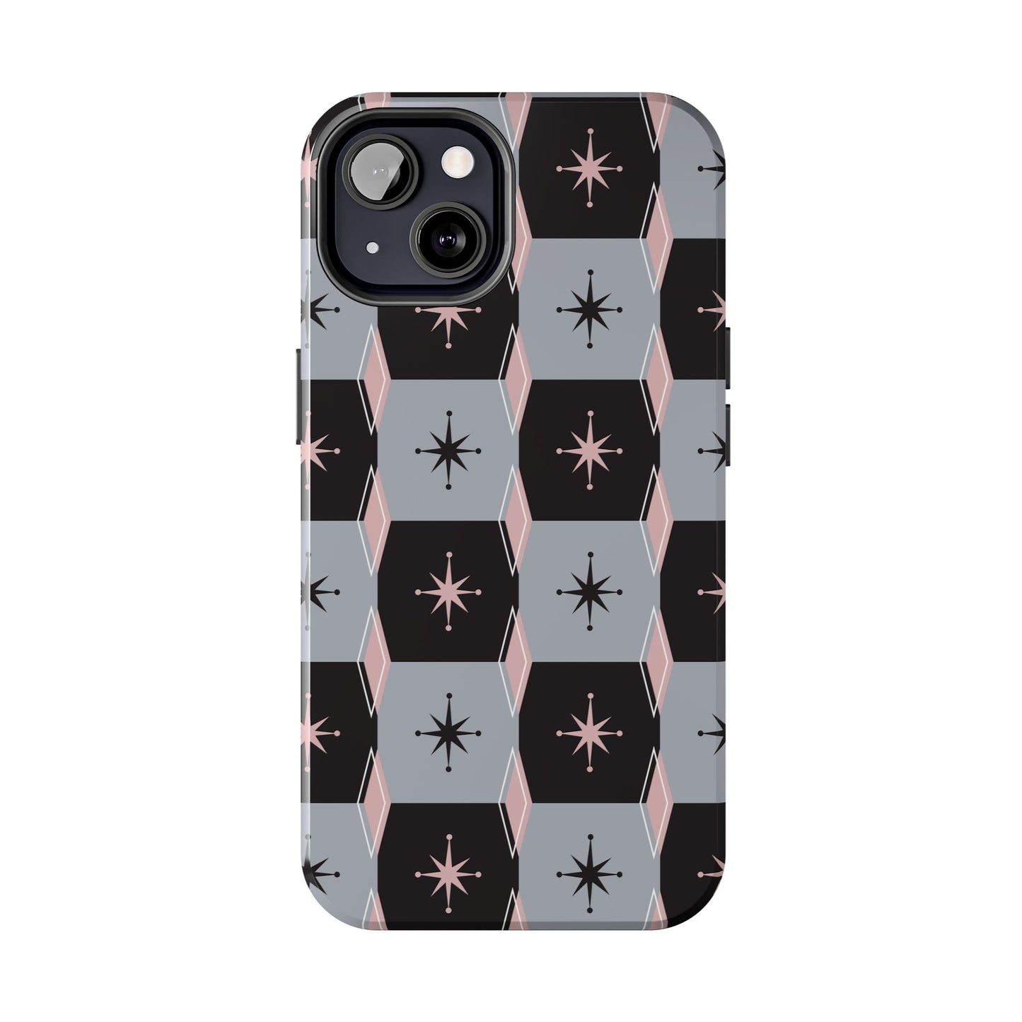 Diamond and Square Pattern in Pink, Black and Gray Tough iPhone Cases