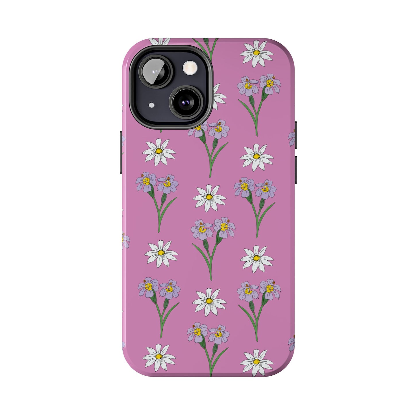 Daisy and Blue Flower Pattern on Pink Tough iPhone Cases