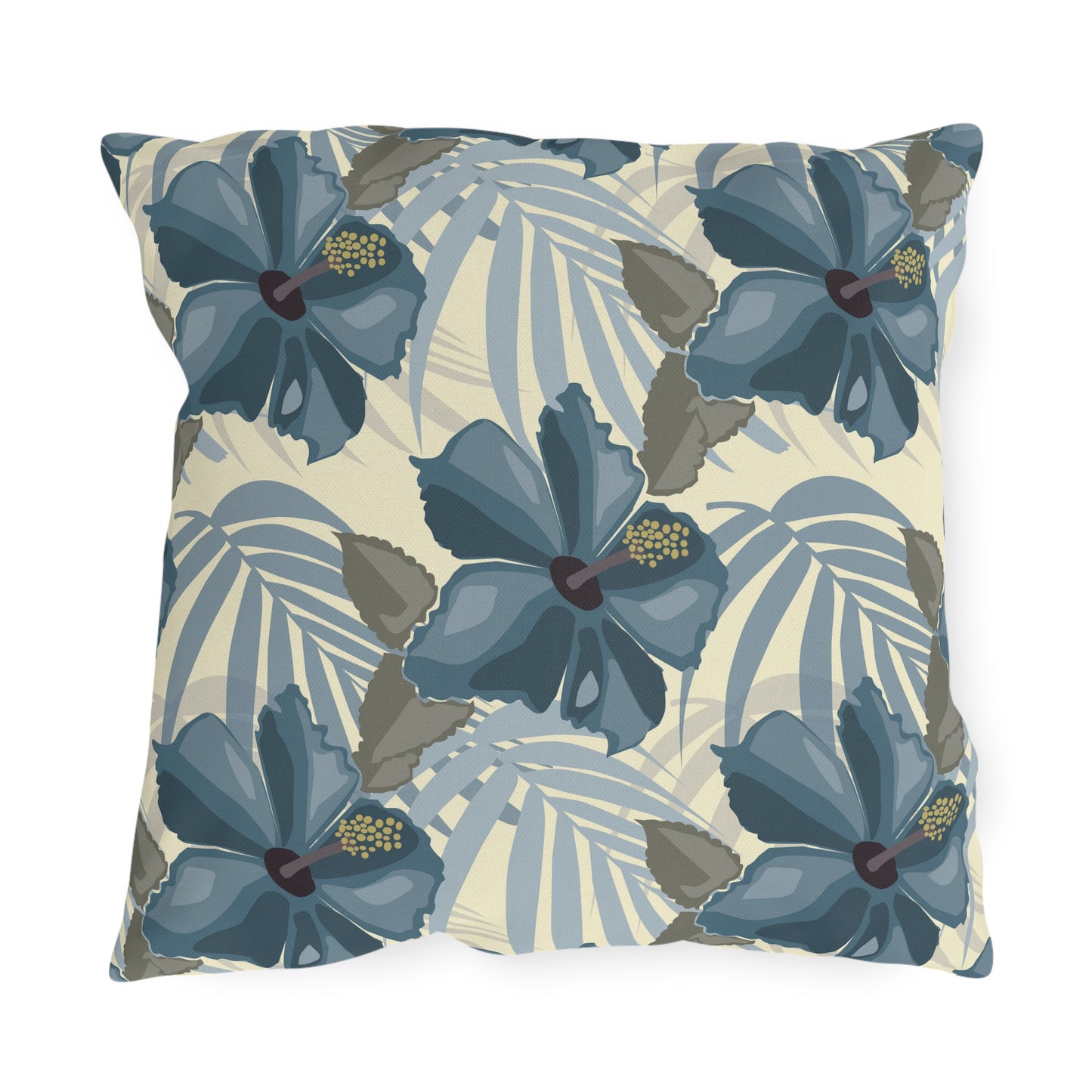 Blue Hibiscus in Earthtones Outdoor Pillows