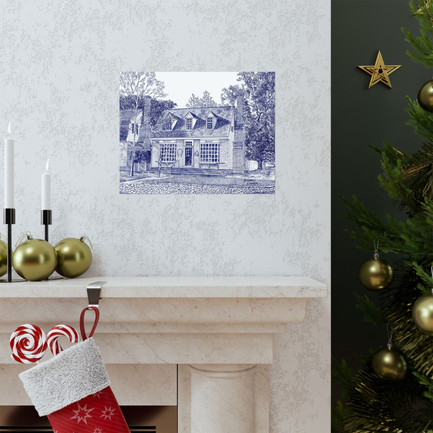 Colonial Williamsurg's William Pitt Shop in Blue Poster — Matte Horizontal Architectural Print