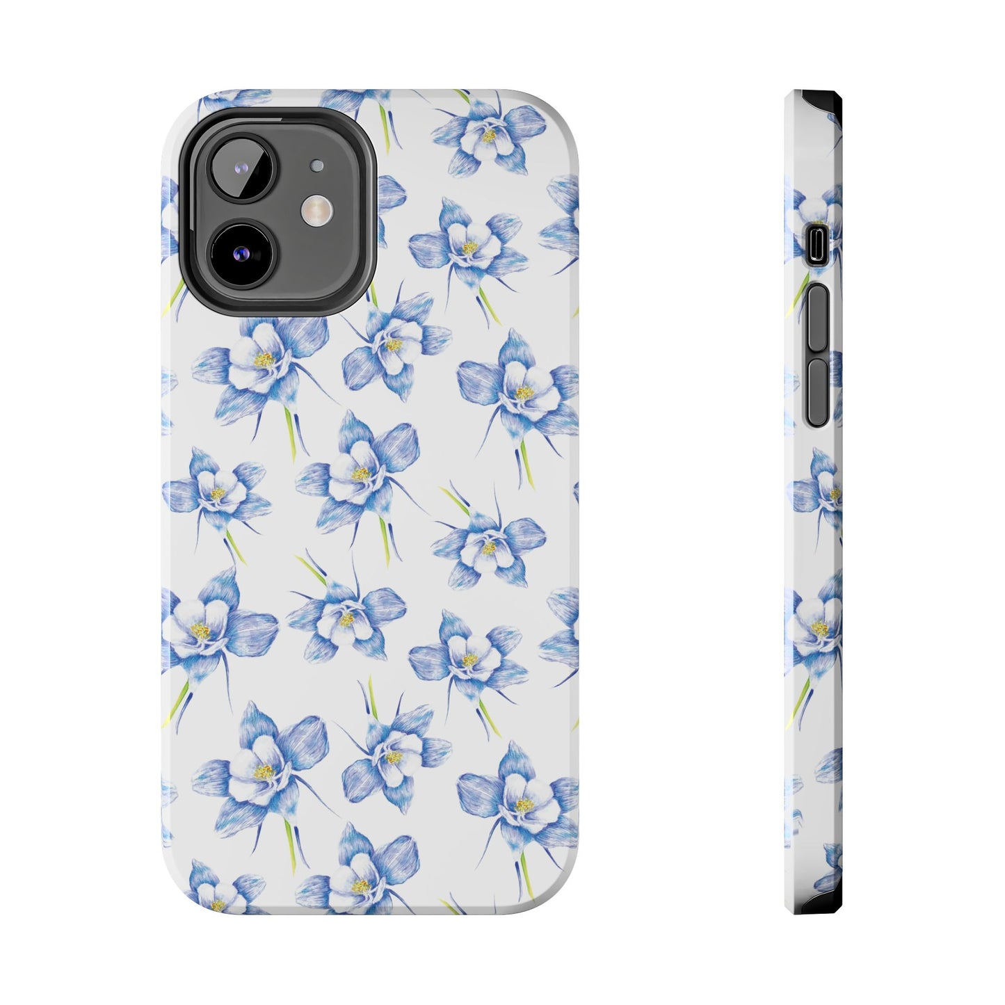 Blue Columbine Watercolor Flower Pattern Tough iPhone Cases