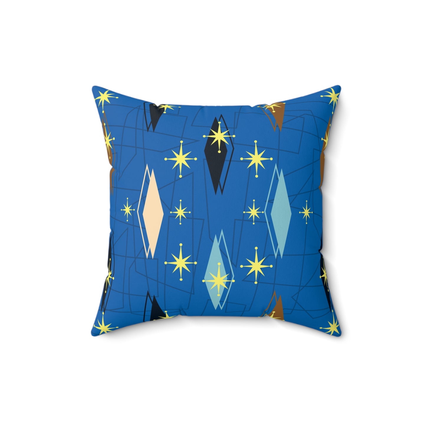 Mid-Century Starburst Decorative Pillow — Retro Blue Geometric Accent