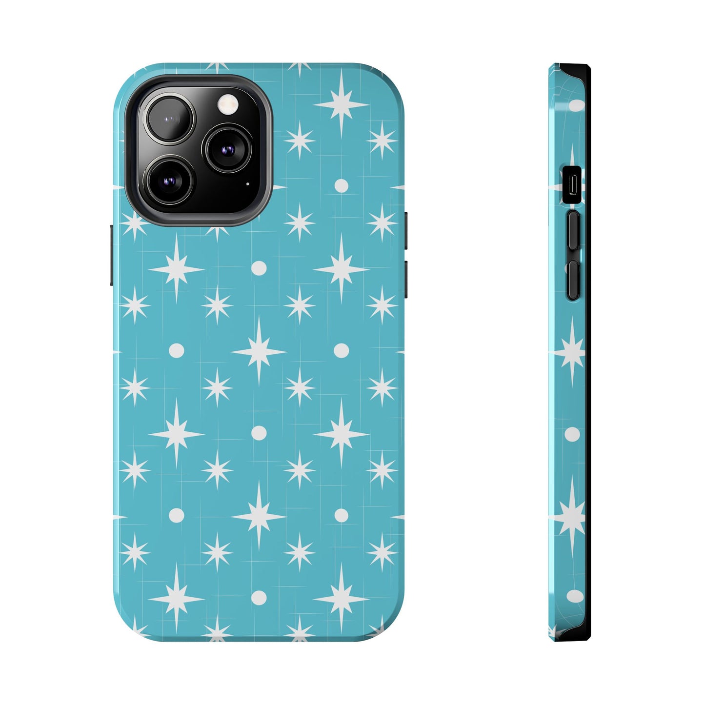 1950s Retro Star Pattern on Blue Tough iPhone Cases