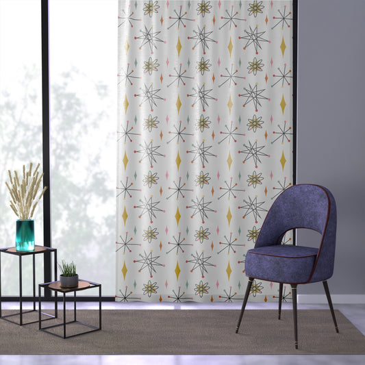 Mid-Century Starburst Sheer Window Curtain — Retro Atomic Pattern Drapery for Living Room