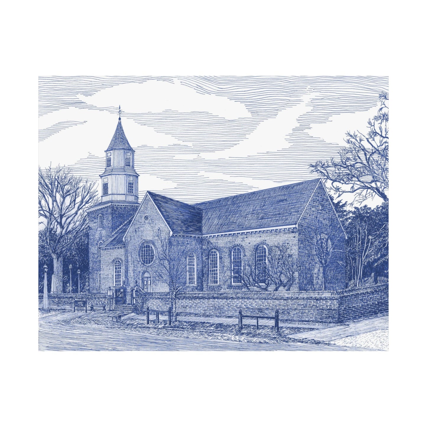 Colonial Williamsburg's Bruton Parish Church in Blue Matte Poster