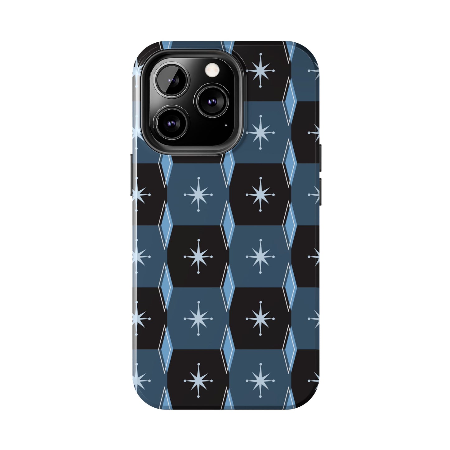 Blue and Black Diamond and Square Pattern Tough iPhone Cases