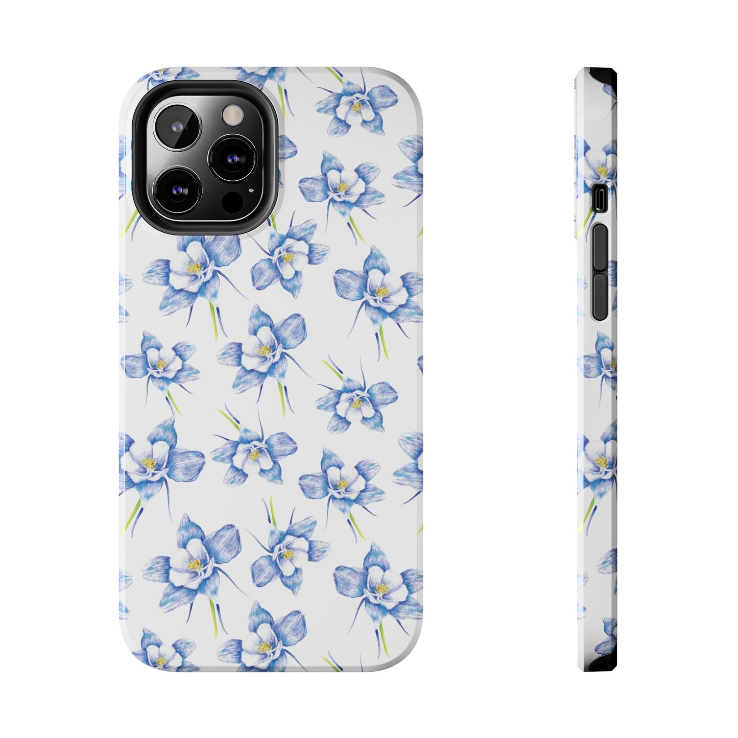 Blue Columbine Watercolor Flower Pattern Tough iPhone Cases