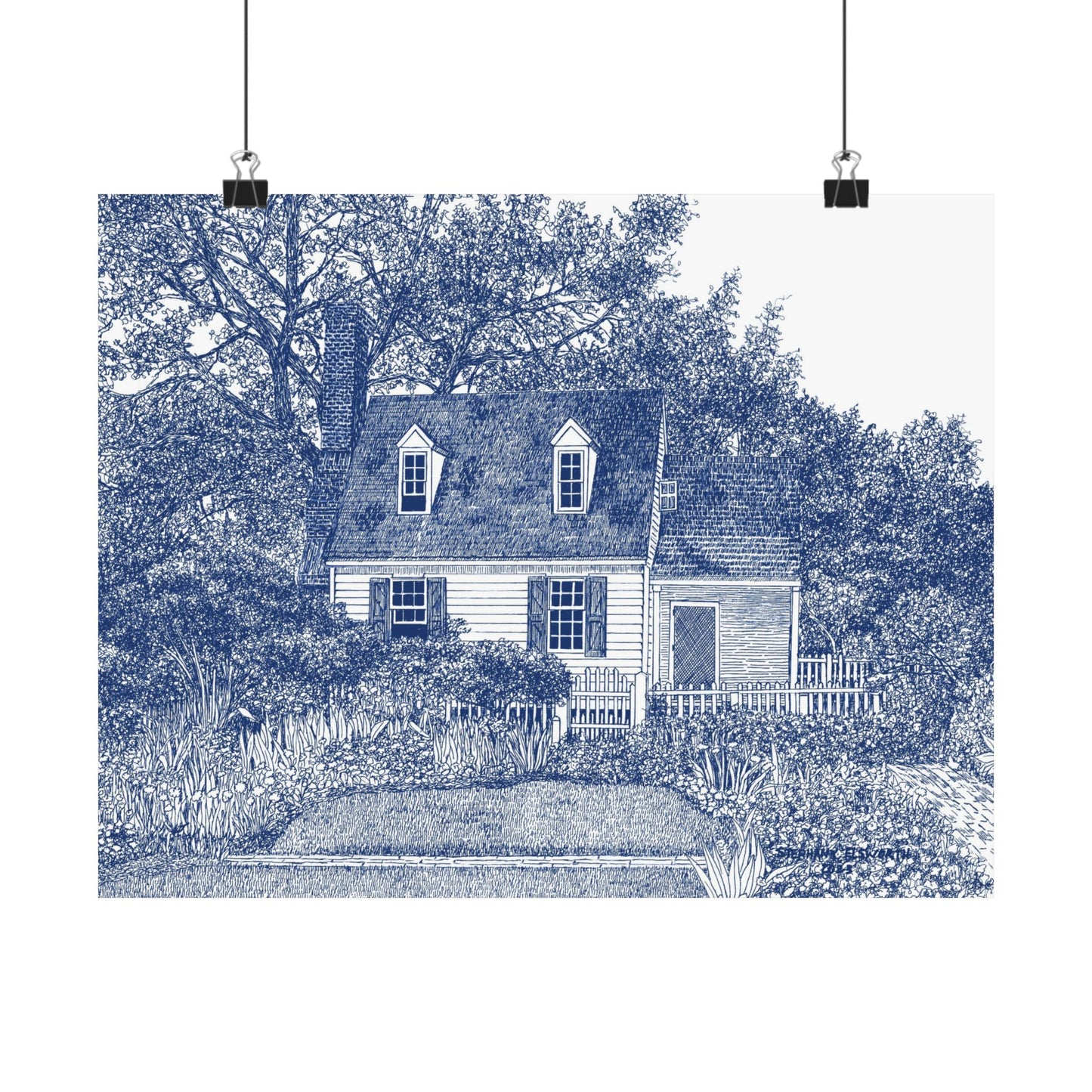 Colonial Williamsburg's Taliaferro Cole House Garden in Blue Matte Poster — Horizontal Wall Art