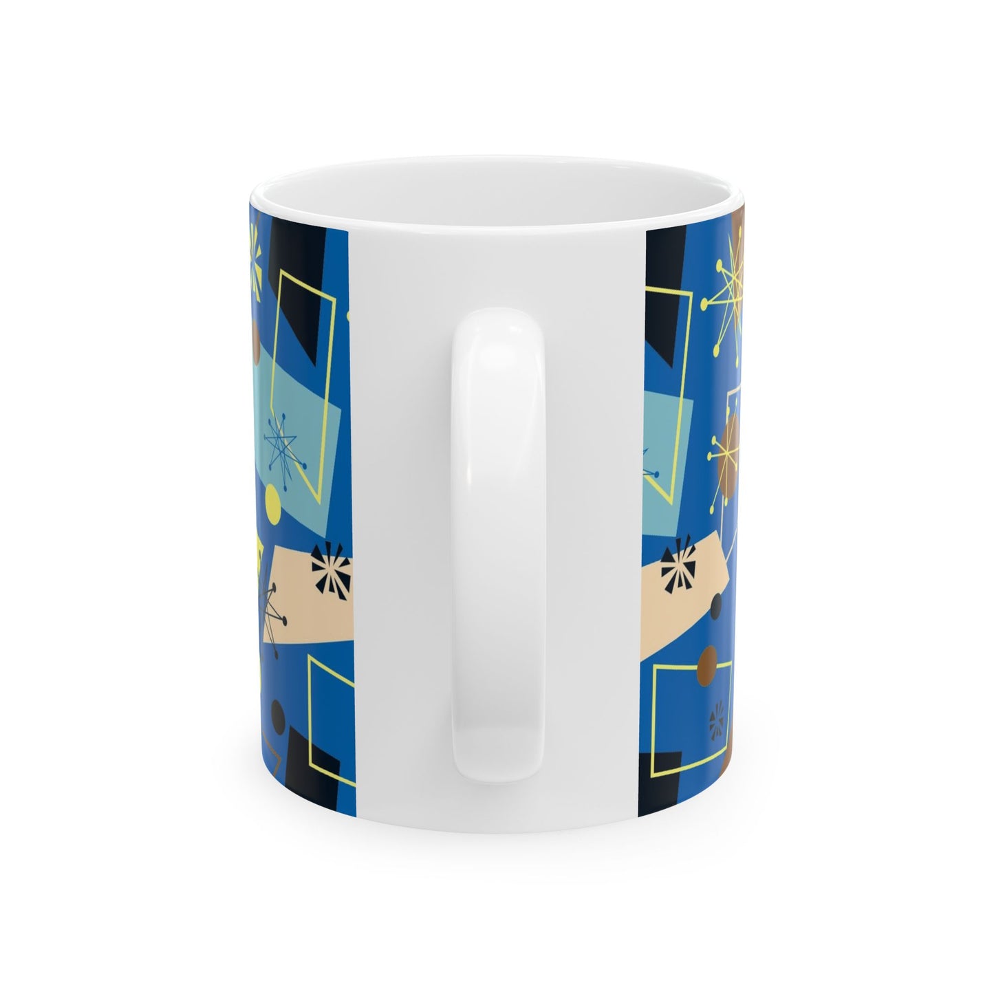 Retro Atomic Blue Ceramic Mug – Mid-Century Modern Geometric Coffee Cup (11oz/15oz)