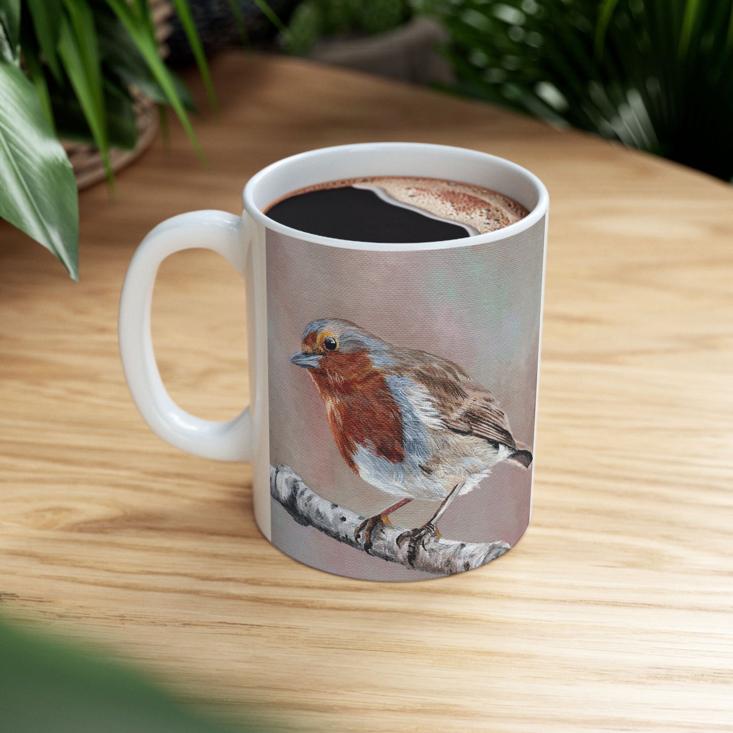 Robin Bird Ceramic Mug — Hand-Painted Style Songbird Coffee Cup (11oz & 15oz)