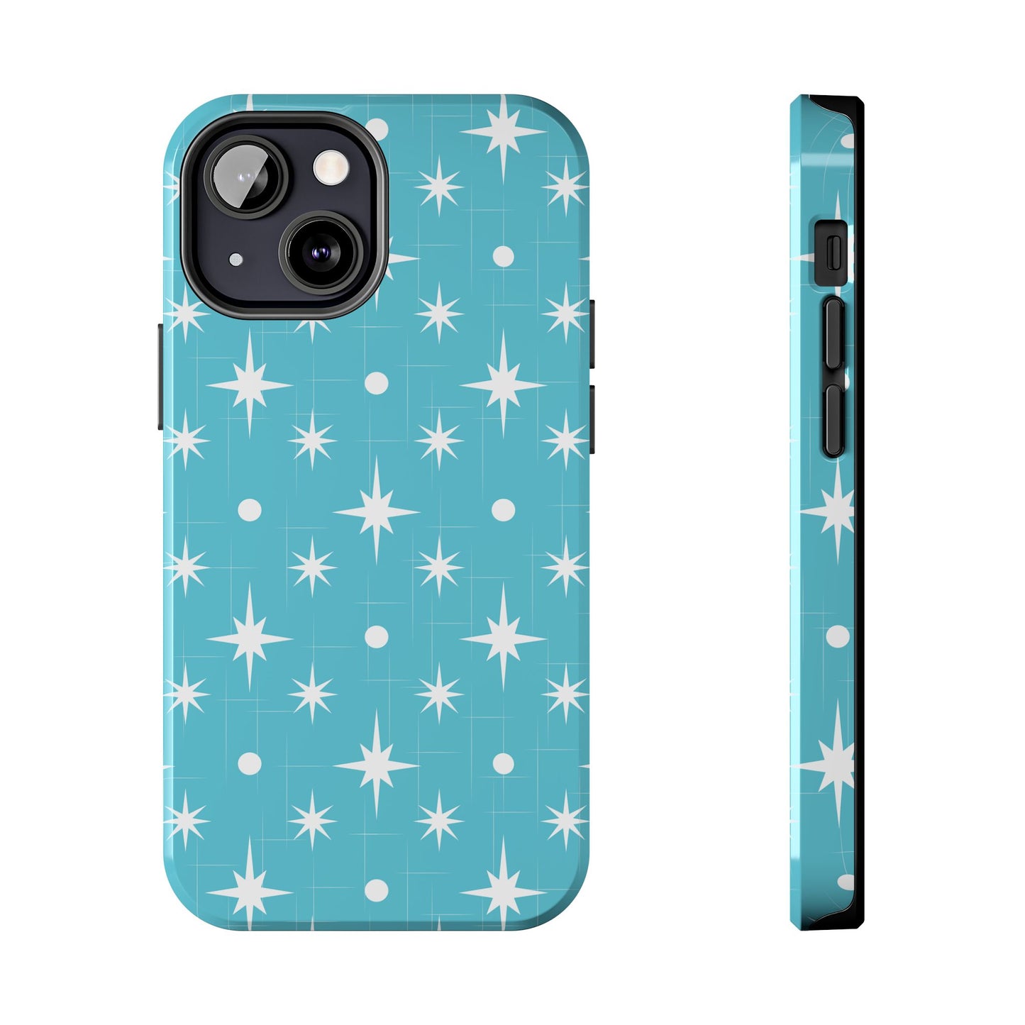 1950s Retro Star Pattern on Blue Tough iPhone Cases