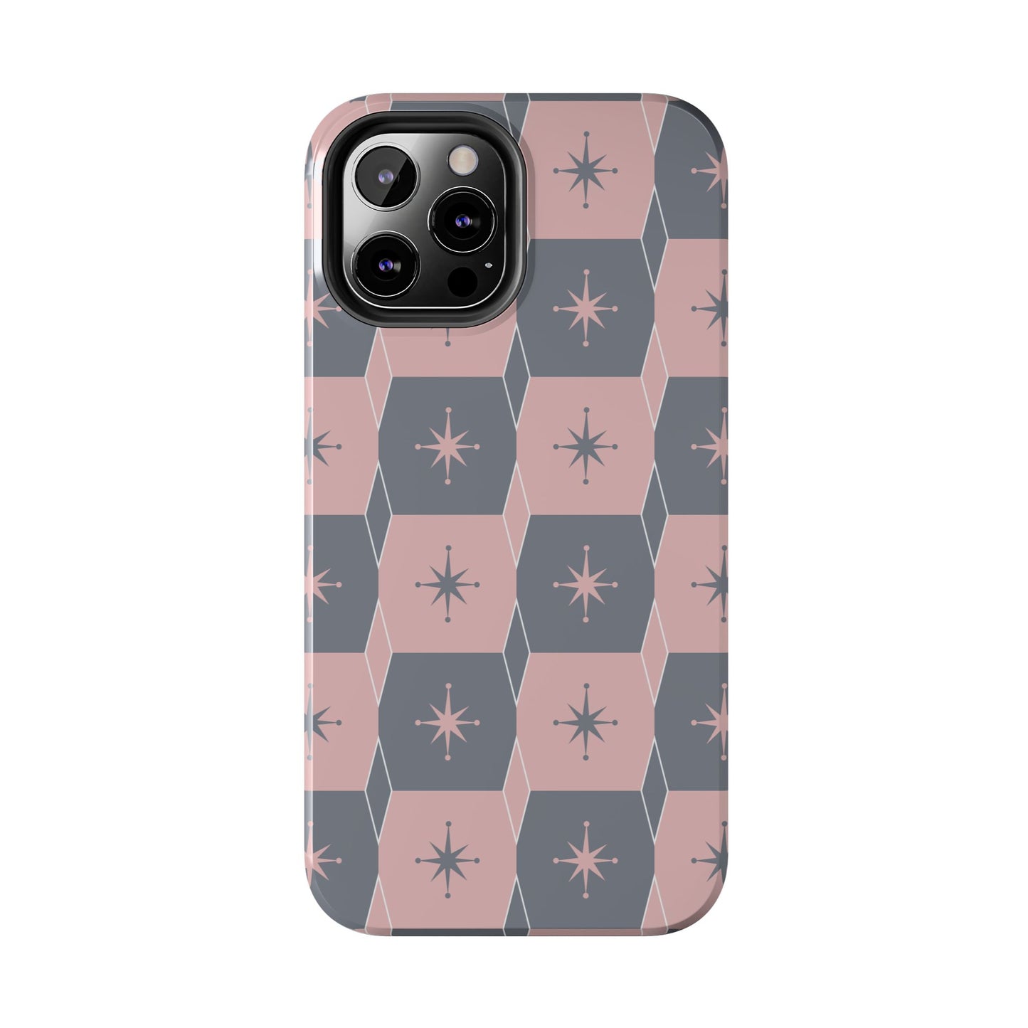 Square and Diamond Pattern in Pink and Gray Tough iPhone Cases