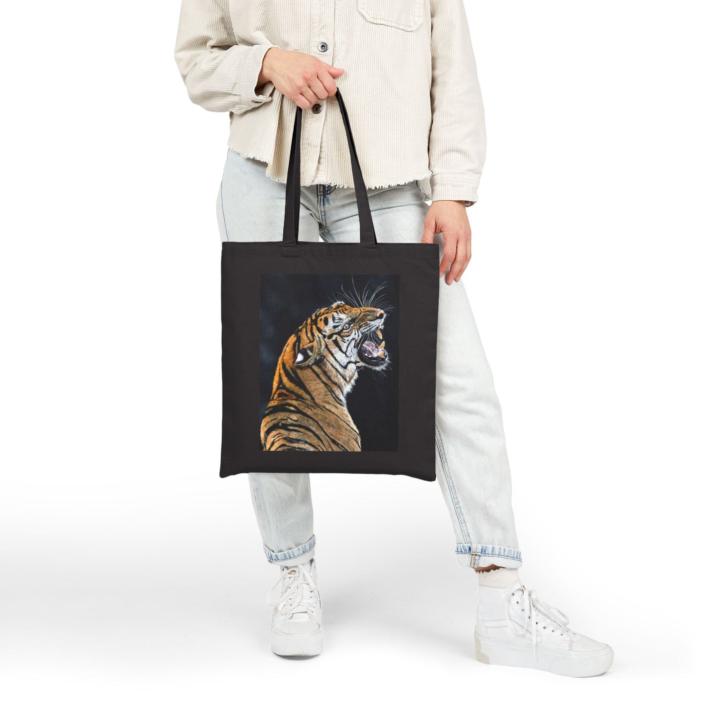 Roaring Tiger Canvas Tote Bag — Eco-Friendly Animal Art Shopper