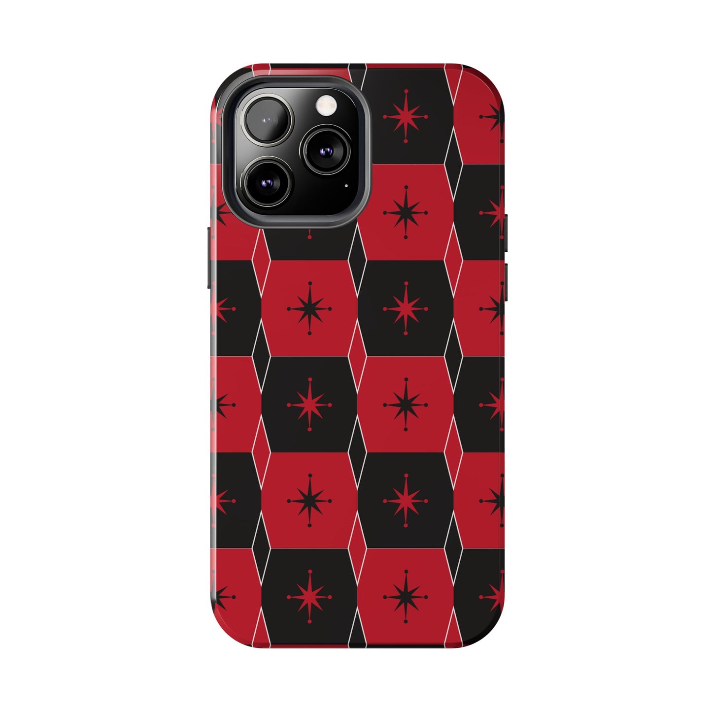 Square and Diamond Pattern in Red and Black Tough iPhone Case