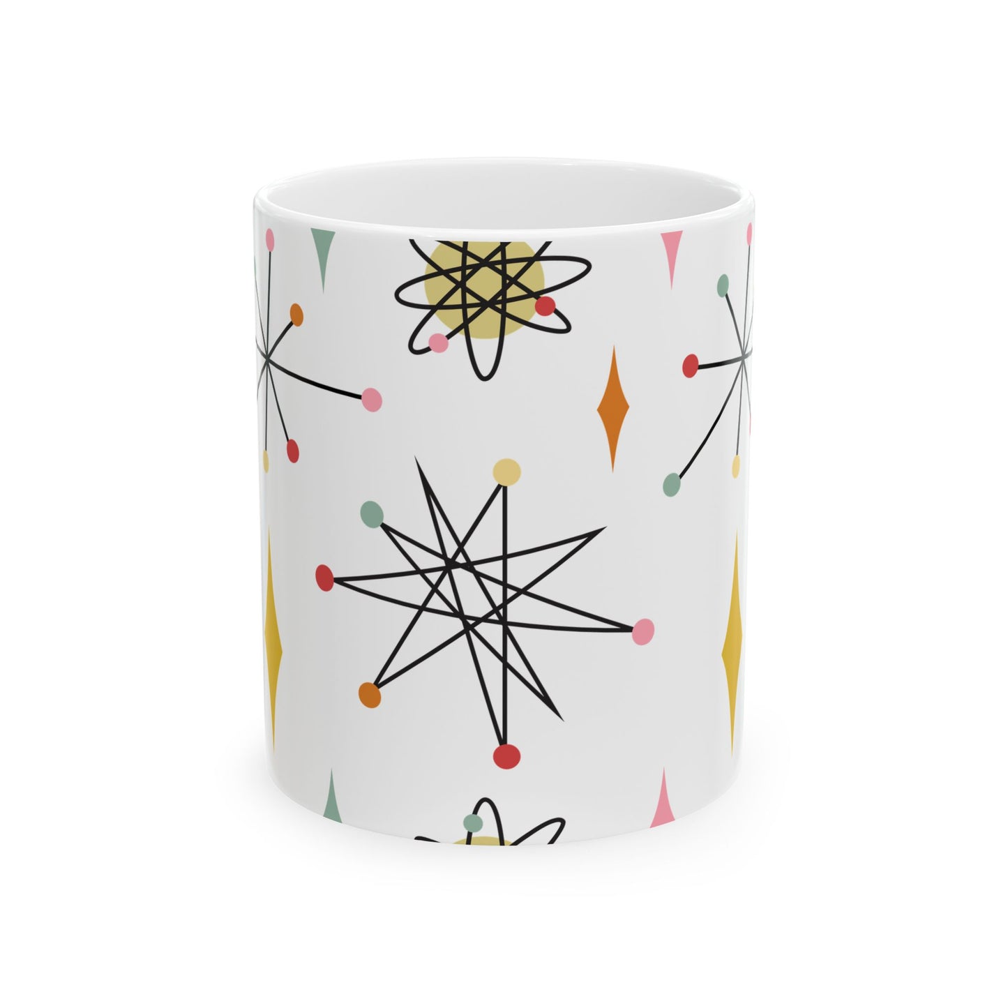 Mid-Century Atomic Pattern Ceramic Mug (11oz & 15oz) — Retro Starburst Coffee Cup