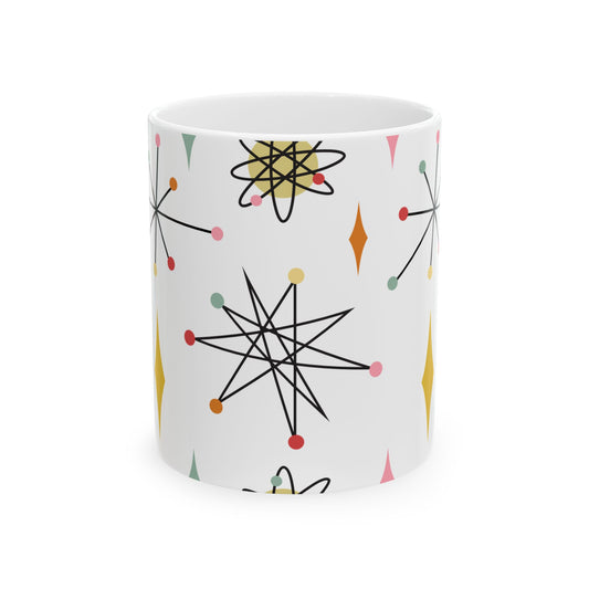 Mid-Century Atomic Pattern Ceramic Mug (11oz & 15oz) — Retro Starburst Coffee Cup
