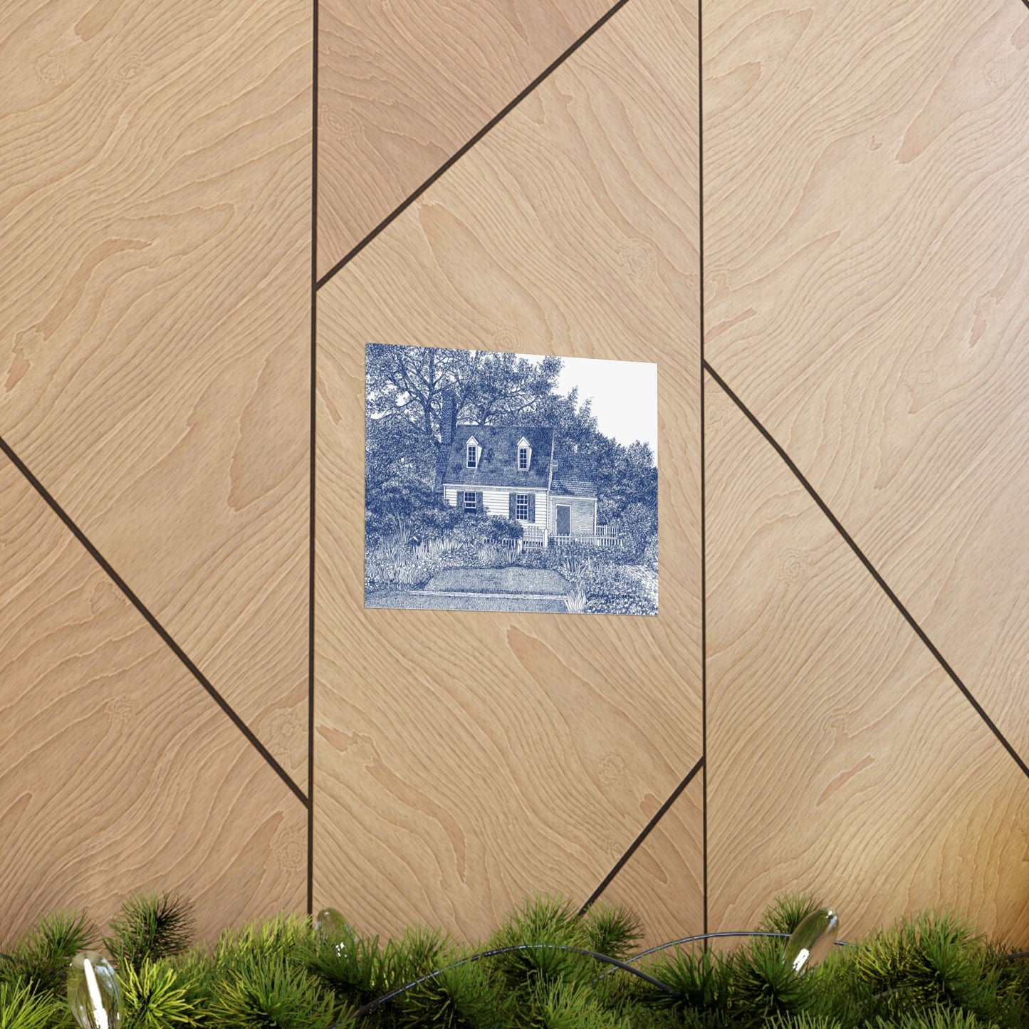 Colonial Williamsburg's Taliaferro Cole House Garden in Blue Matte Poster — Horizontal Wall Art