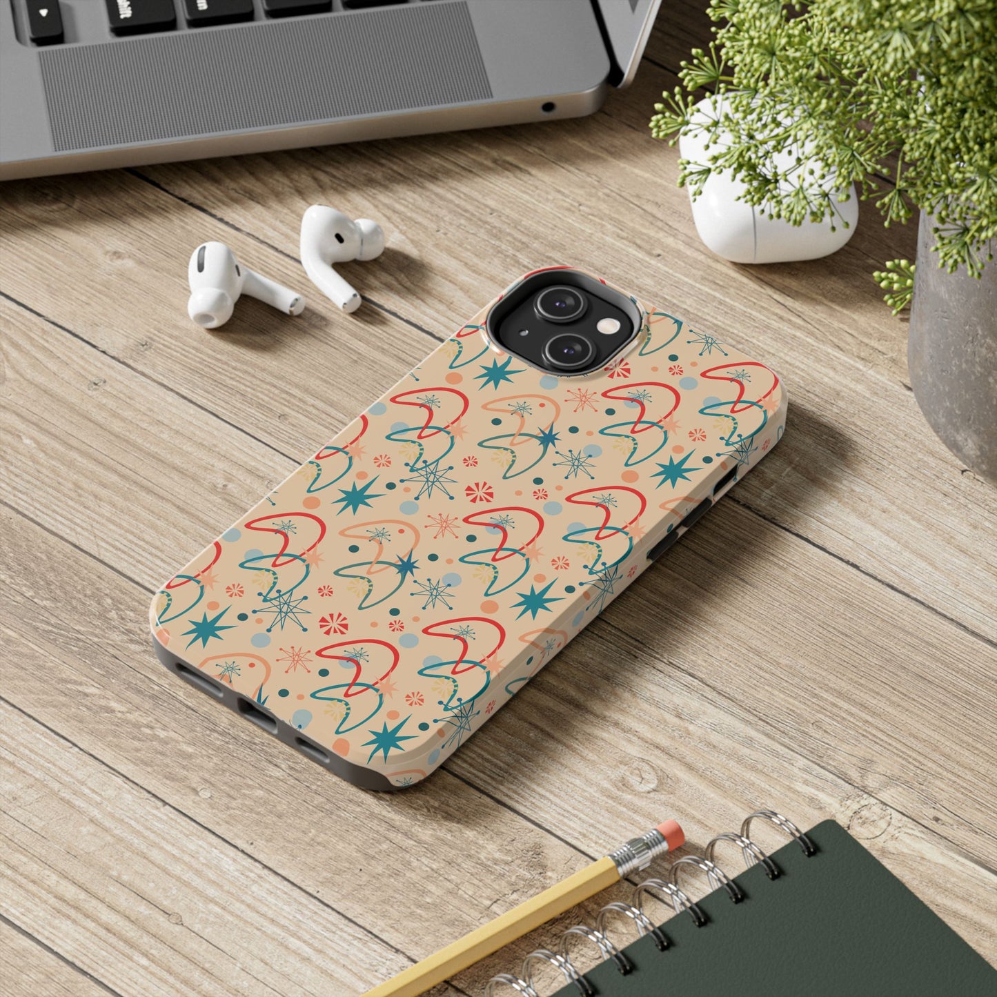 1950s Atomic Age Retro Pattern in Beige Tough iPhone Case