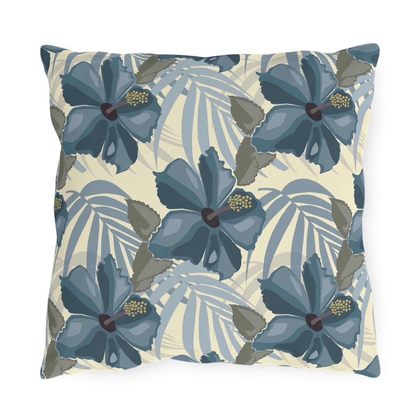 Blue Hibiscus in Earthtones Outdoor Pillows