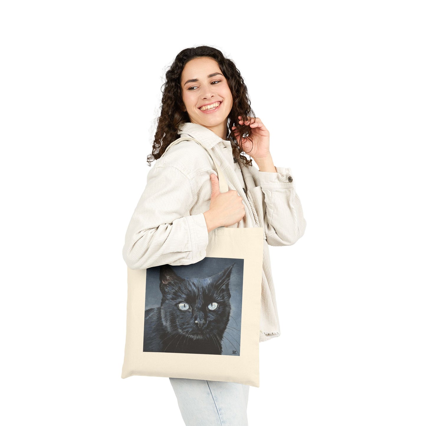 Black Cat Portrait Tote Bag — Cute Pet Canvas Grocery & Everyday Shopper