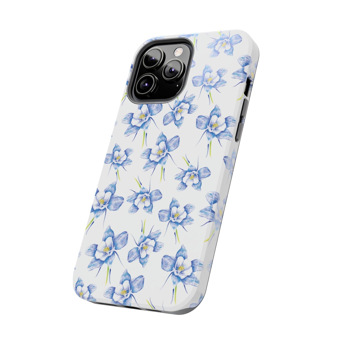 Blue Columbine Watercolor Flower Pattern Tough iPhone Cases